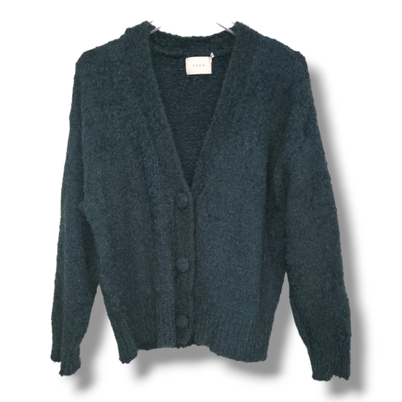 Lush Women's Large Emerald Green Three Button Grandpa Cropped Cardigan Sweater - Picture 1 of 5